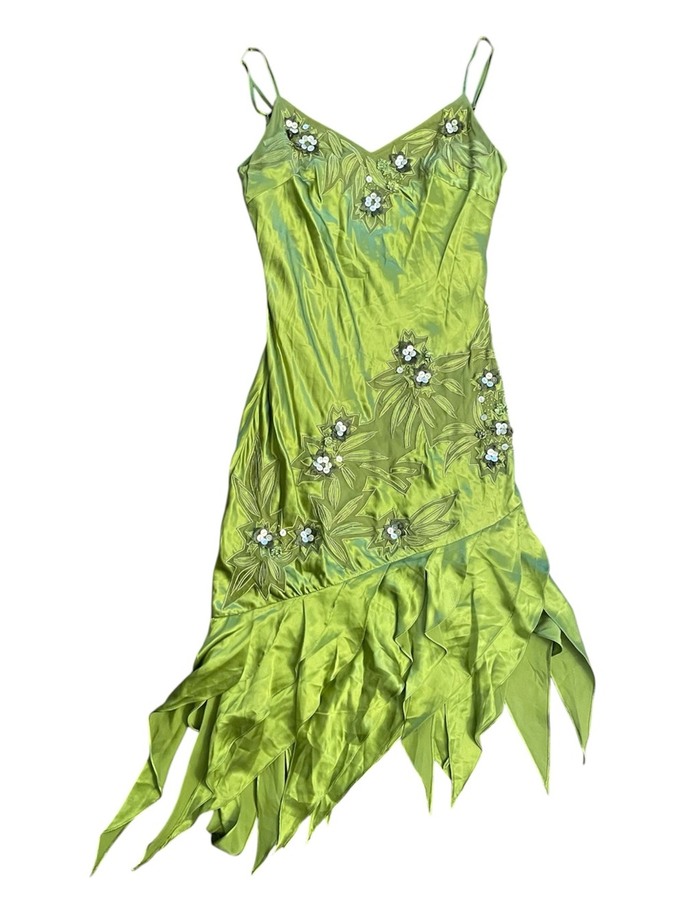 Vintage Sue Wong 90s Y2K Fairycore Silk Asymmetrical Hem Ruffle Dress Size 8 - Picture 2 of 6